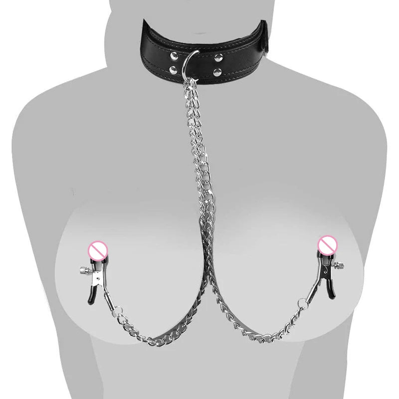 Collier BDSM avec chaines pour tétons